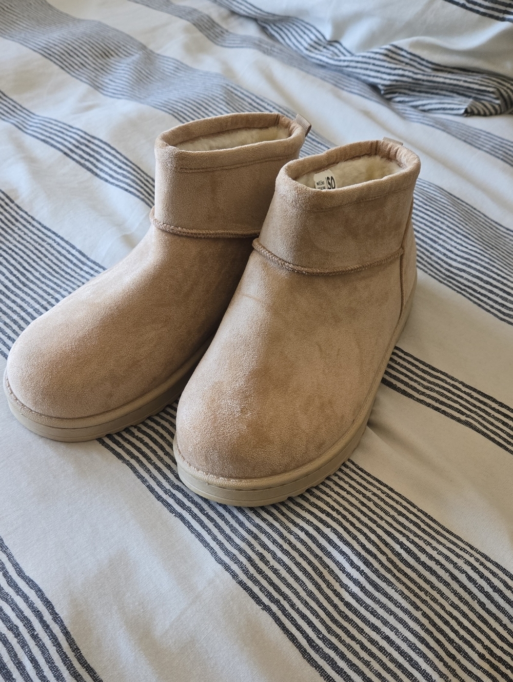 SO Beige Faux Suede Ankle Booties